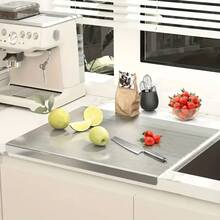 Stainless Steel Cutting Board With Lip For Kitchen Chopping Boards For Countertop Large Metal Cutting Board Over Sink Suitable For Meat Fruits Vegetables Bread Noodle And Pizza Bamboo Knives, Healthy Without Mold, Suitable For Children's Meals - 40CM*50CM - 查看 9