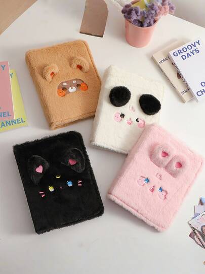 A5 Size Cartoon Rabbit Plush Loose-Leaf Binder Cover, Cute Furry Animal Photo Card Storage Album, Loose-Leaf Collection Photo Album