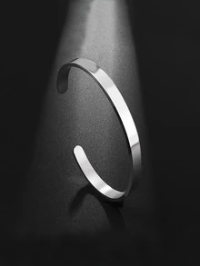1pc Fashion Stainless Steel Minimalist Cuff Bangle For Men For Daily Decoration - Silver - View 7