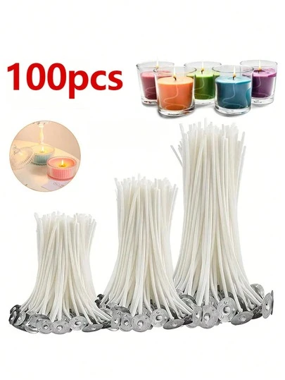 100pcs 3.94 Inch Smokeless Wax Core Wick, Suitable For DIY Candle Making, Pre-Coated Wax Candle Wick, Tealight Wick, Ideal For Valentine's Day Candle Making, Party Supplies, Room Decor, Birthday & Graduation Gifts, Applicable For Wedding, Valentine's Day, Mother's Day, Birthday Party