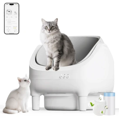 DEVOKO Automatic Self-Cleaning Cat Litter Tray 360° Fully Open Design APP Remote Control, Integrated Protection Automatic Cat Litter Tray For Multiple Cats