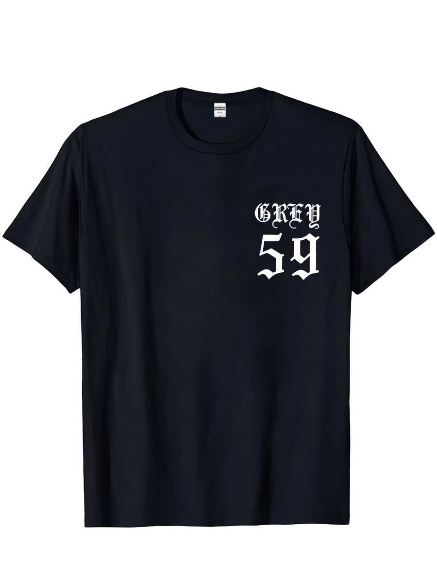 Summer Outfits Women's Vintage Gothic GREY 59 Chest Print Graphic Tees 100% Cotton Soft Breathable Short Sleeve Crewneck T Shirts Casual Daily Streetwear Classic Regular Fit All-Match Comfortable Fashion Tops For Women - 黑色 - 查看 1