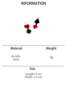 1 Pair Asymmetric Geometric Playing Card Pendant Earrings In Red & Black, Fashionable & Playful, Suitable For Daily Wear Or Party - Earrings - View 8