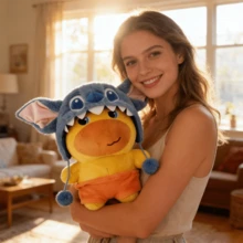 名创优品躺着的露露 - 嘟嘴表情娃娃，史迪奇头套服装毛绒填充娃娃枕头，生日礼物 - 藍色史迪奇嚕嚕撇嘴 - 查看 2