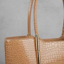 LaytonVivian L0032 Women's Large Structured Handbag With Shoulder Strap, Elegant Croco Texture, Spacious For Work And Everyday Use - Màu be - Xem 4