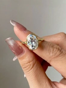 1枚925纯银极简椭圆形单钻戒指，女士款式，适合派对和晚宴，精致珠宝，女友周年纪念礼物 - 簡約橢圓 - 查看 2