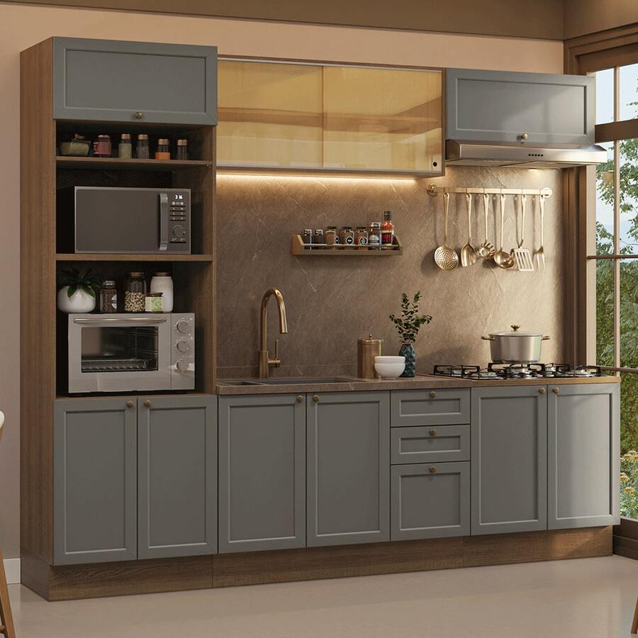 Cocina Integral Completa Modular Madesa Vik 270cm MG 06 - Marrón y Gris - Ver 1
