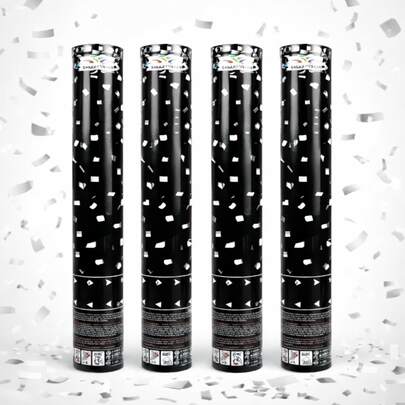 30cm Rectangular Silver Confetti Cannon - 4 Pack Handheld Confetti Launchers For Birthdays, Weddings - Easy Grip