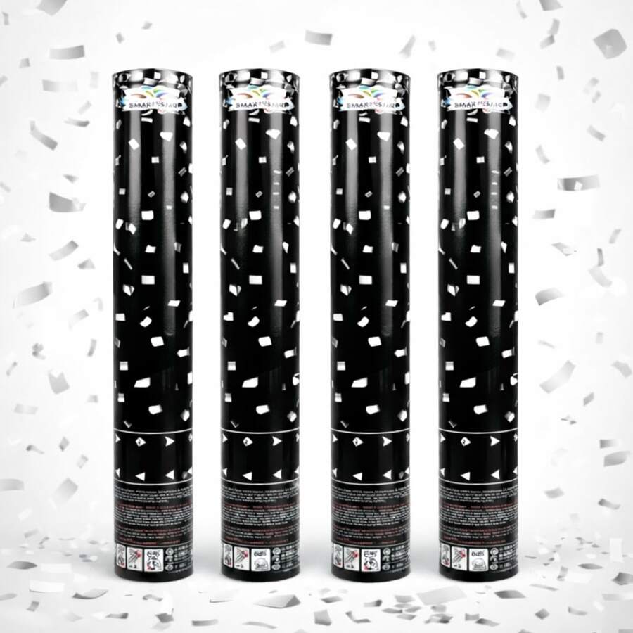 30cm Rectangular Silver Confetti Cannon - 4 Pack Handheld Confetti Launchers For Birthdays, Weddings - Easy Grip - Silver - View 1