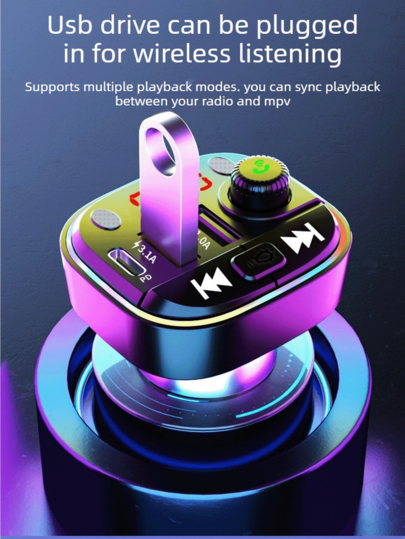 1pc Car Adapter, Wireless FM Transmitter, Bluetooth 5.0, MP3 Music Player, QC3.0 Fast Charging 2USB1Type-C Car Charger, 7-Color LED