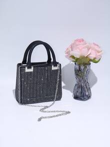 Satin Pearl Handbag, Women's Mini Handbag Women's Chain Shoulder Bag Fashion Small Handbag, Women's Luxury Designer Wallet Fashion Women's Handbag - Black - View 6