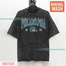 Philadelphia Football Vintage Style Mineral Wash T-Shirt,Philadelphia Football Hirt,Football Hirt, Philadelphia Retro Crewneck FND4 - 黑色 - 查看 1