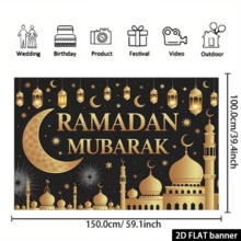 2D Flat, Ramadan Mubarak Banner With Islamic Arabic Calligraphy, Letters, And Islamic Patterns (Stars, Crescent Moon, Lanterns) In Black And Ramadan Kareem Decor, Suitable For Eid Al-Fitr - Multicolor - View 7