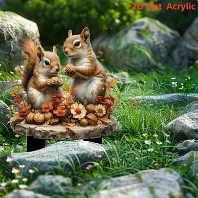 1pc Couple Squirrel Bohemian Style Spring Acrylic Garden Rainproof Suitable For Courtyard Outdoor Decoration Potted Ground Insert