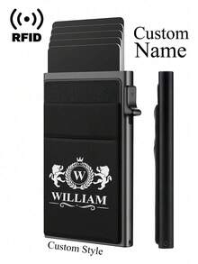 Customized Aluminum Alloy Anti-Theft Card Holder Wallet - Automatic Pop-Up Card Clip With Cash Pocket, Ultra-Thin RFID Blocking Men's Wallet Credit Card Holder, Aluminum Alloy Minimalist Business Anti-Demagnetization Credit Card Case, Suitable For Banknotes, Coins And Debit Cards - Multicolor - View 1