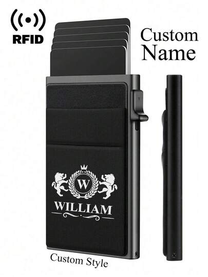 Custom Aluminum Alloy Anti-Theft Card Case Wallet - Automatic Pop-Up Card Holder With Money Pocket, Ultra-Slim RFID Blocking Wallet Credit Card Holder For Men, Aluminum Alloy Minimalist Business Anti-Degaussing Credit Card Case For Notes, Coins, And Debit Cards Small Wallet, Money Clips