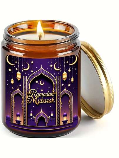 Bộ 6 nhãn dán nến may mắn Ramadan | Nhãn dán vinyl tự dính 2 inch x 2 inch với họa tiết Hồi giáo, ngôi sao và trăng lưỡi liềm, màu tím và vàng rực rỡ, bề mặt mờ, thích hợp cho trang trí Ramadan, các sự kiện tôn giáo và các gia đình Hồi giáo.