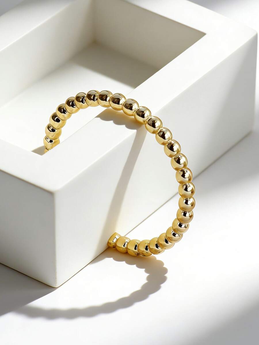 Charm-In 镀金串珠开口戒指，简约精致，适合日常休闲佩戴，是送给她的完美礼物。 - 金色 - 查看 1