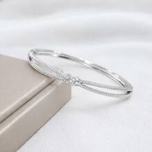 Unique And Luxurious Women's Bracelet In 925 Sterling Silver, Set With Cubic Zirconia And Plated In 18K Gold. - 銀色 - 查看 2