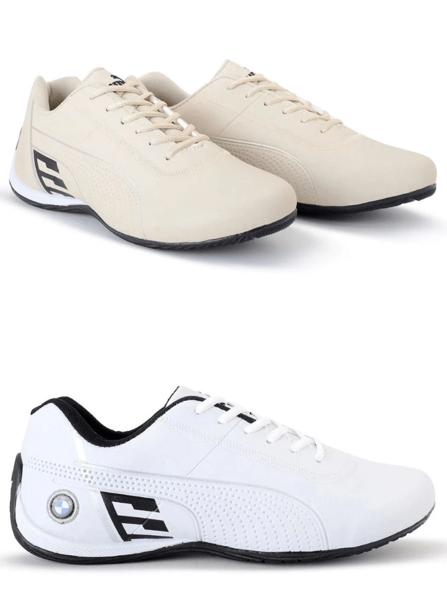 Kit 2 Pares Tênis Masculino Bmw 3L Motorsport Casual Esportivo Confortável Promoção - bege + bco preto - Visão 1