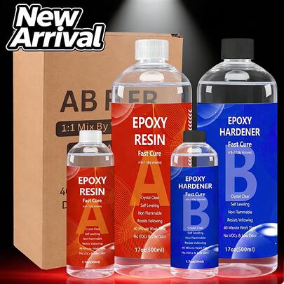 Kit de resina epoxi de 1000ml/500ml/240ml/120ml - Resina epoxi de curado rápido, resina epoxi mejorada, resina epoxi transparente de alto brillo, resina de arte inodora, adecuada para pintura, manualidades, posavasos, recubrimiento, joyería
