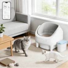 DEVOKO Automatic Self-Cleaning Cat Litter Tray 360° Fully Open Design, With APP Remote Control, Integrated Protection Automatic Cat Litter Tray For Multiple Cats - UK Plug(220-240V) - View 1