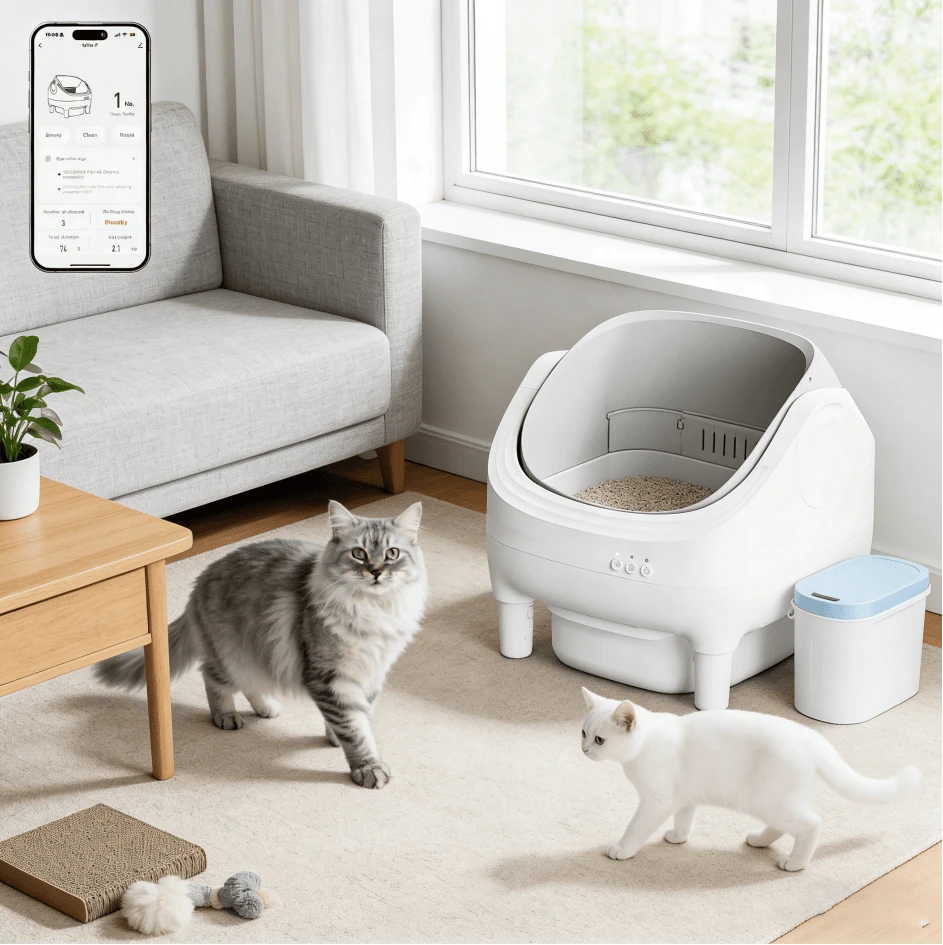 DEVOKO Automatic Self-Cleaning Cat Litter Tray 360° Fully Open Design, With APP Remote Control, Integrated Protection Automatic Cat Litter Tray For Multiple Cats - UK Plug(220-240V) - View 1