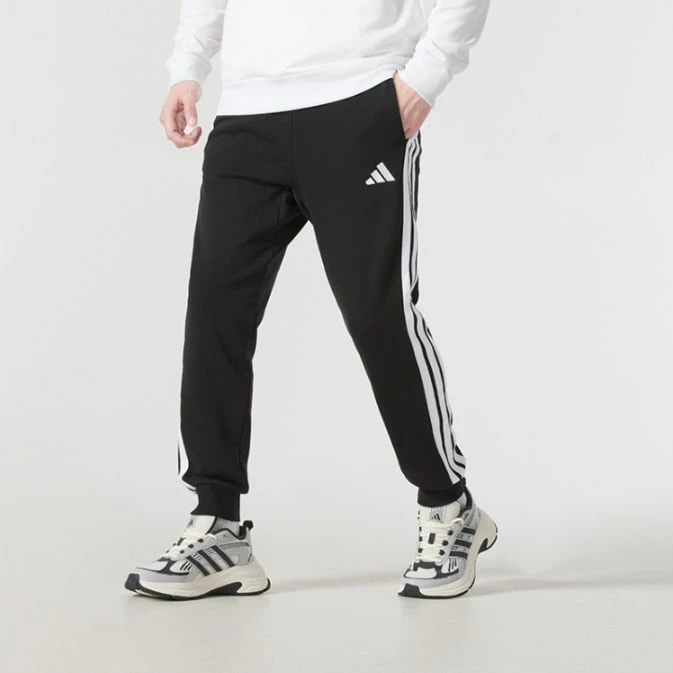 Adidas 阿迪达斯 M 3S FT TC PT 舒适柔软休闲针织运动裤，男士 - 黑色 - 查看 1