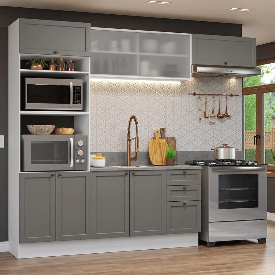 Cocina Integral Completa Modular Madesa Vik 270cm BG 03 - Blanco y Gris - Ver 1