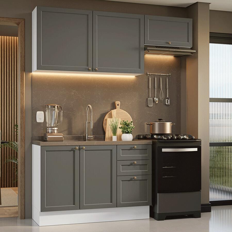 Cocina Integral Completa Modular Madesa Vik 180cm BG 02 - Blanco y Gris - Ver 1