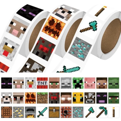  [Pegatinas decorativas] Pegatinas con tema de Minecraft, 500 piezas de pegatinas decorativas de cachorros de dibujos animados, con una variedad de estilos de patrones para elegir, adecuadas para decorar diversos regalos pequeños, teléfonos móviles y maletas