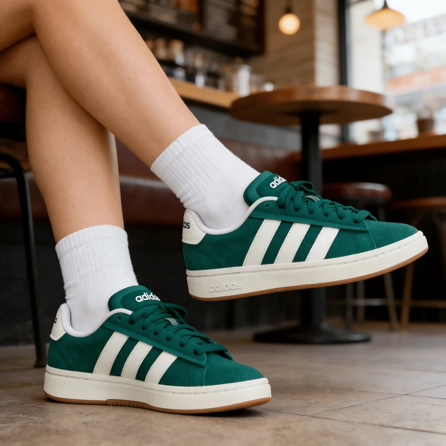 Adidas 男士女士板鞋GRAND COURT ALPHA 00s輕舒適日常休閒戶外運動鞋JP8734 - 森林綠/漢玉白/樹脂黃 - 查看 1