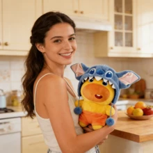 名創優品趴姿嚕嚕-呆呆表情娃娃玩具史迪奇頭套變裝公仔毛絨抱枕玩偶生日禮物 - 藍色史迪奇嚕嚕呆呆 - 查看 1