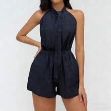 Bộ đồ thời trang mùa xuân/hè dáng nhỏ nhắn, chất liệu denim cotton mềm mại, thoáng khí, kiểu Pháp, gồm áo không cổ, quần ống rộng và quần short. - Rửa tối - View 5