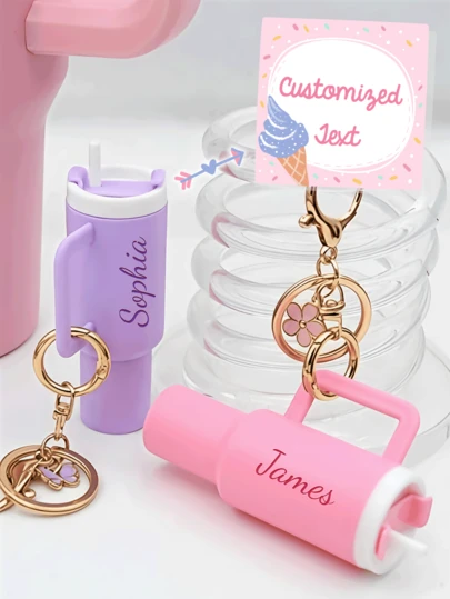 Custom Name Mini Tumbler Keychain | Personalized Cup Shaped Keyring With Custom Text | Cute -Style Travel Mug Key Fob | Personalized Gift For Her, Him, Friends & Family | Adorable Portable Mini Cup Keychain With Customized Name/Text | Perfect Personalized Accessory For Bags, Keys & Purses | Unique Custom Text Tumbler Keychain For Birthdays