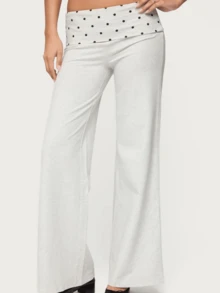Lounge Wide Leg Sweatpants For Women Fold Over Low Waist Yoga Sweatpants Back To School Clothes Flare Leggings Bell Bottoms Y2K Foldover Pants - 白色 - 查看 3