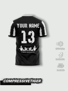 1pc Customized Black & White Personalized T-Shirt - Unique "JUL" Hand Gesture Design, Customizable Name & Number, Premium Fabric, Soccer/Fan Tee, High-Quality Custom Sportswear, Valentine's Day Gift - Black and White - View 2