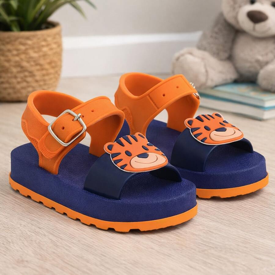 Sandália Papete Infantil Masculino Menino Com Fivela Animais Confortável Leve Fofo - Tigrinho - Visão 1