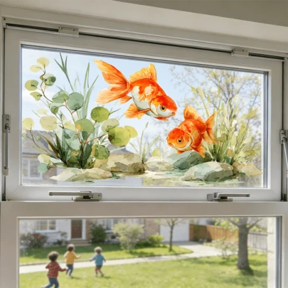 1/3 ملصقات نافذة لعالم تحت الماء، سلاحف بحرية وأسماك دولفين وشعاب مرجانية، ملصقات مقاومة للماء الاتجاه للزجاج والأبواب والحمامات وغرف المعيشة