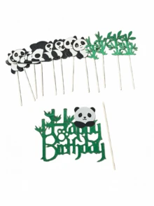 1pc/12pcs/13pcs Baby Birthday Party Themed Cake Toppers, Bamboo Panda Happy Birthday Cake Decorations, Cute Cake Decor - Multicolor - View 6