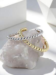 Charm-In 镀金串珠开口戒指，简约精致，适合日常休闲佩戴，是送给她的完美礼物。 - 金色 - 查看 3