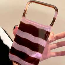 简约时尚粉棕条纹手机壳，兼容 17/16/15/14/13/12/11 Pro Max/XS/XR/X/8/7 Plus/SE2/16e，防震保护套 - 條紋 - 查看 3