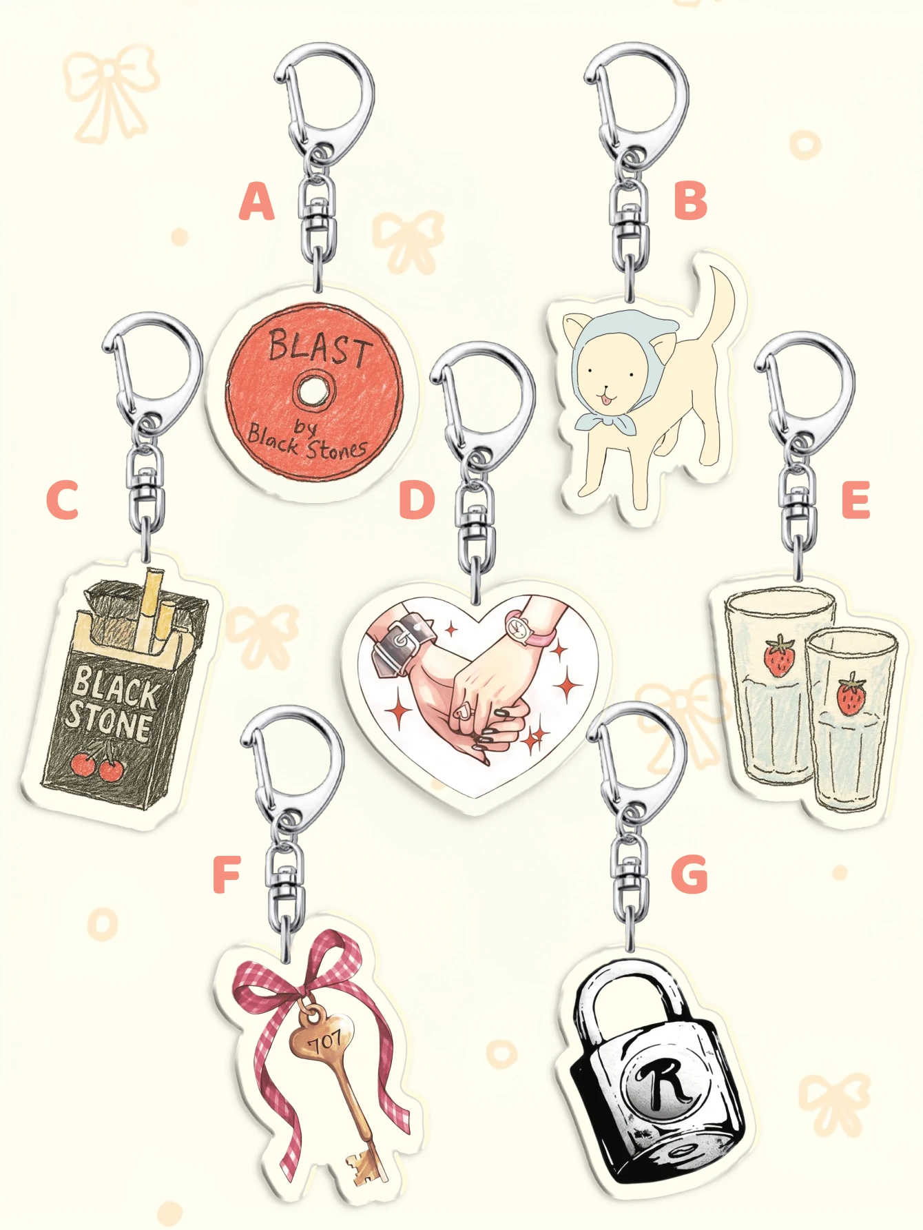 1个亚克力卡通娜娜钥匙扣，可爱草莓玻璃/707钥匙形状和黑色石头元素，Y2K原宿创意背包挂件，手机和汽车配件，包包挂饰粉丝礼物 - 彩色 - 查看 1