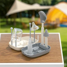 六合一硅胶奶瓶刷套装，包含奶嘴刷、吸管清洁工具和奶瓶口刷。 - 淺灰色 - 查看 2