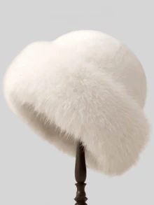 1pc Solid Color Fluffy Bucket Hat,Fuzzy Mongolian Hat,Warm And Cozy Bucket Hat For Winter, Warm Accessory - Multicolor - View 4