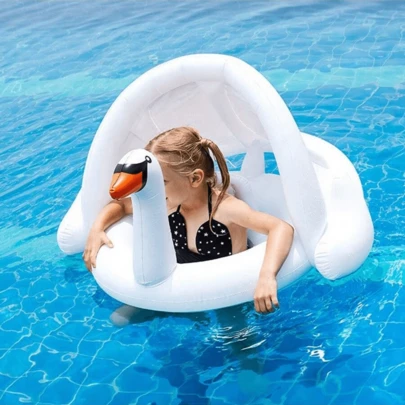 Inflatable Baby Swimming Ring With Sunshade Canopy, Outdoor Inflatable Swimming Seat Ring, Infant/Toddler Swimming Ring, Children Beach Toy Essential For Summer