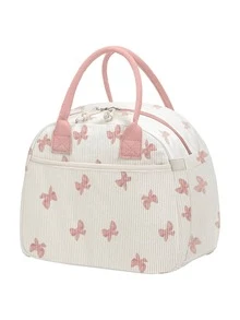 灯芯绒蝴蝶结午餐包和保温杯 - 配有餐具收纳袋，女士午餐盒，保温午餐包，可爱灯芯绒午餐包，可重复使用的工作午餐盒，多功能大容量保温包，迷你保温杯，304不锈钢真空口袋杯，简约清新男女通用便携水杯，可定制礼品，适合赠送朋友、家人或作为生日礼物 - 彩色 - 查看 12