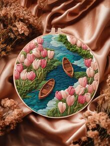 Bộ kit thêu, kích thước 15 * 15cm/5.9 * 5.9in-20 * 20cm/7.9 * 7.9in, chủ đề hoa tulip bên bờ sông. Bao gồm khung thêu và bộ dụng cụ tự thêu, phù hợp cho cả người lớn và người mới bắt đầu. Bao gồm hướng dẫn sử dụng, vải in sẵn, khung thêu, kim và chỉ, v.v. Có thể dùng làm vật trang trí nhà cửa hoặc quà tặng cho gia đình và bạn bè. - CXP1788-20X20 - Xem 3