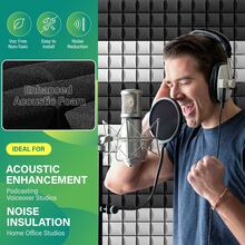 OSITE SKY [12pcs] High Density Acoustic Panels - 12x12x2 Inches, For Gaming Room, Office, Home Theater, With Double-Sided Adhesive, Mushroom Acoustic Foam Material (Black/White/Gray/Blue) - 12 Pcs (Comes With Tapes) - View 4