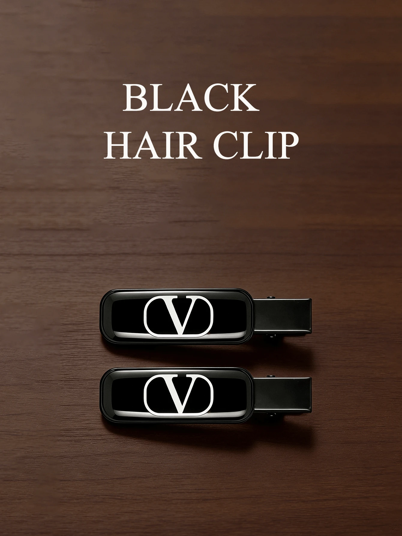 Valentino 2件套黑色发夹，V形Logo发夹和鸭嘴夹，发饰 - 黑色 - 查看 1